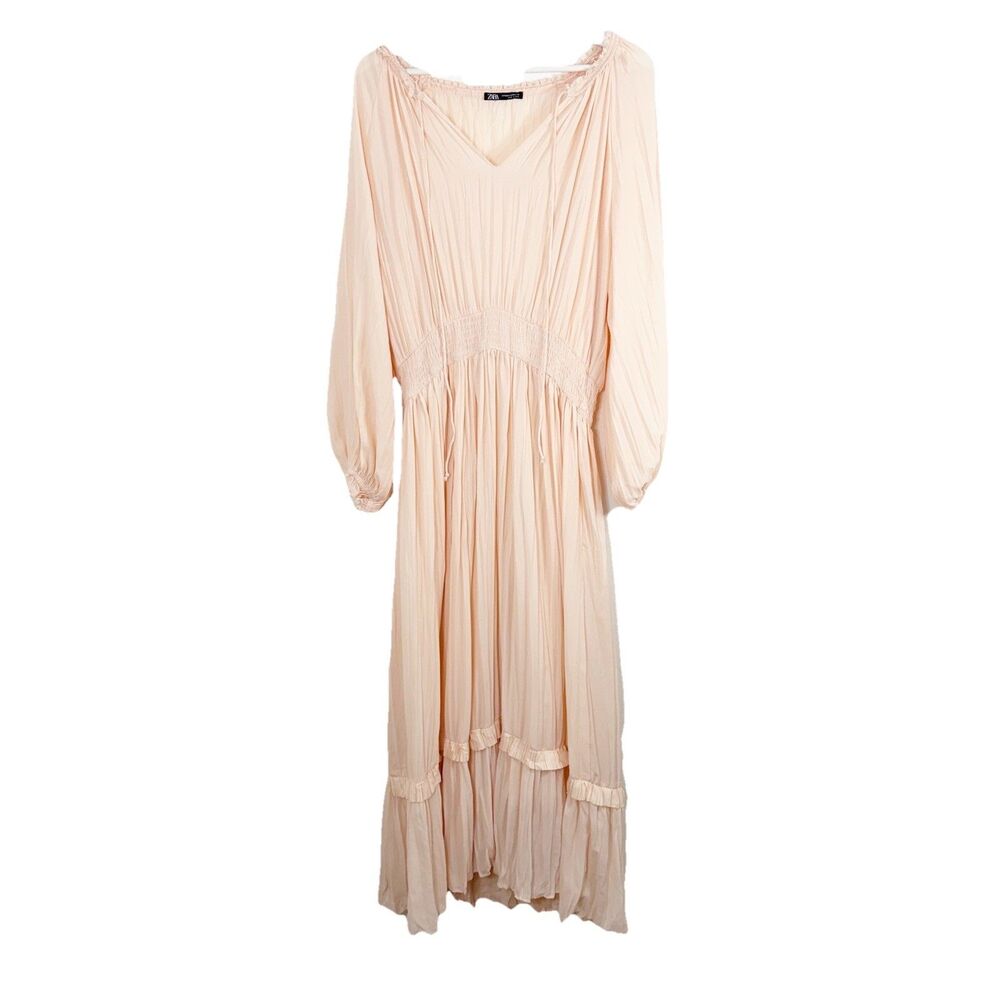 ZARA XXL Peach Maxi Pleated Voluminious Dress With Matching Slip - Picture 3 of 12